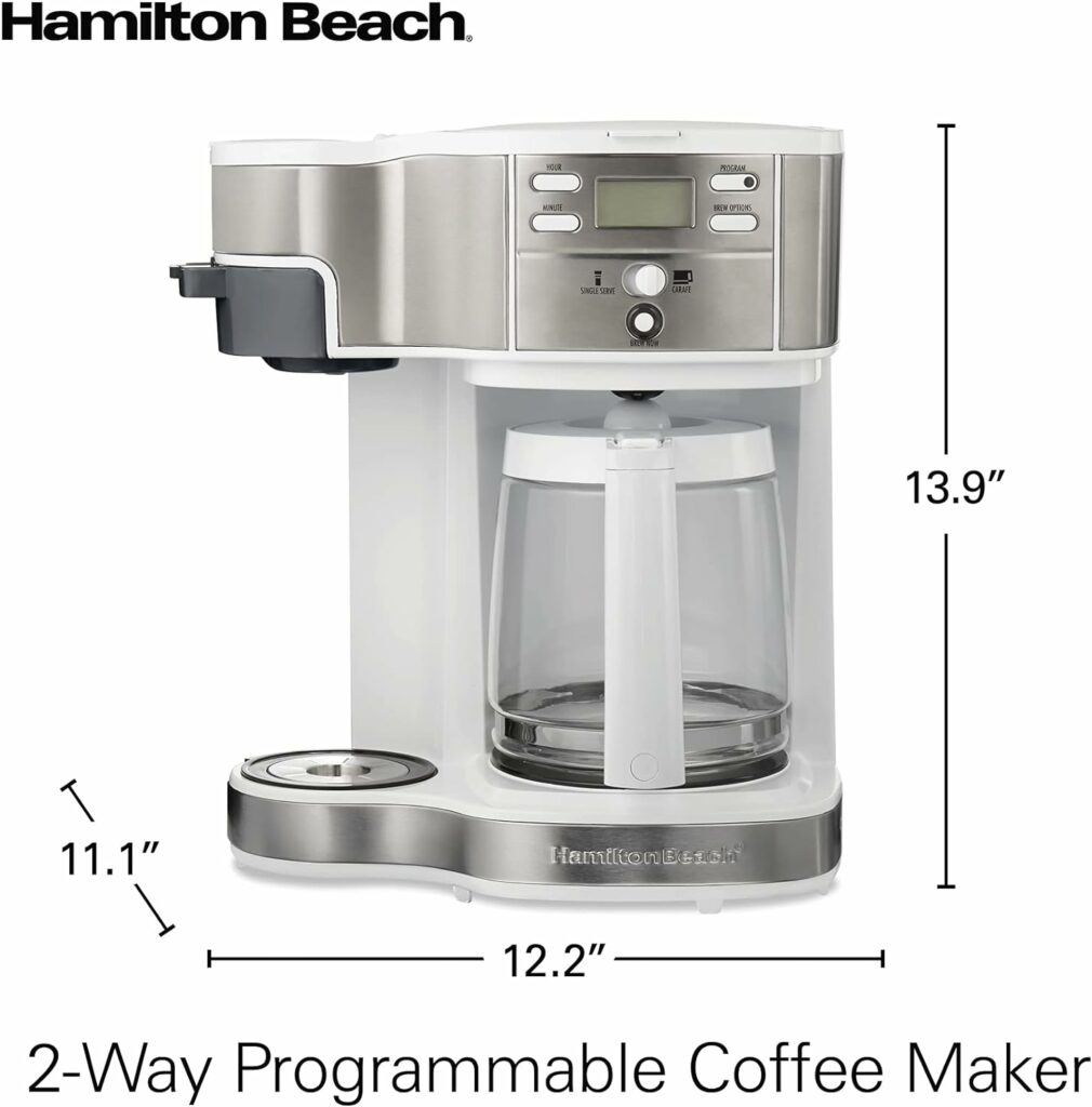 Hamilton Beach 2-Way 12 Cup Programmable Drip Coffee Maker  Single Serve Machine, Glass Carafe, Auto Pause and Pour, Black (49980R)