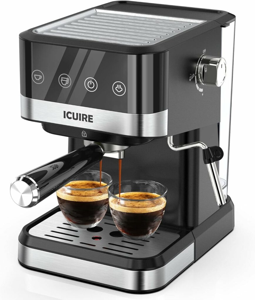 ICUIRE Espresso Machine 20 Bar, Mocha and Cappuccino Latte Machine with Milk Frother Steam Wand, 1050W Compact Expresso Coffee Maker with 1.5L/50oz Removable Water Tank, for Home Barista, Office