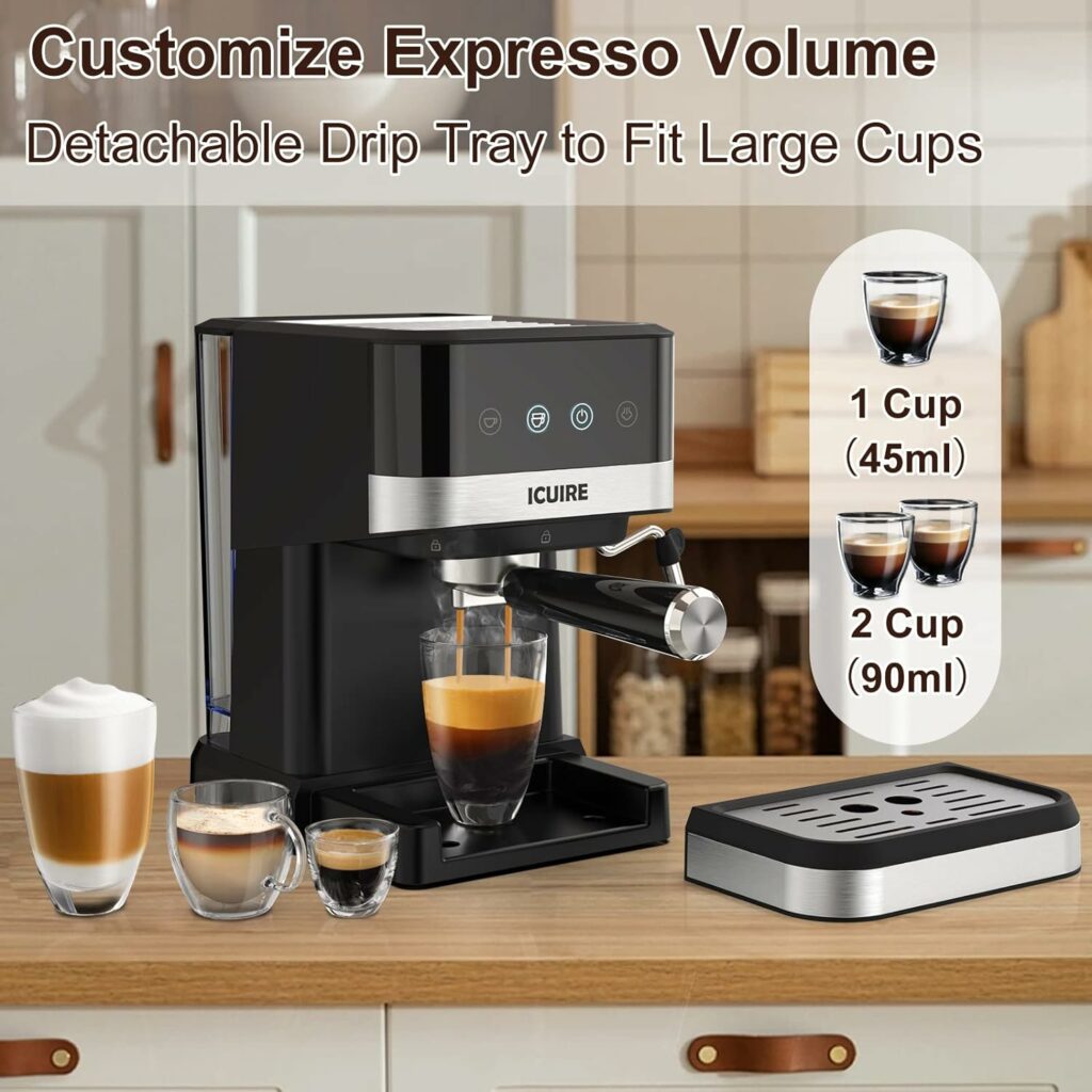 ICUIRE Espresso Machine 20 Bar, Mocha and Cappuccino Latte Machine with Milk Frother Steam Wand, 1050W Compact Expresso Coffee Maker with 1.5L/50oz Removable Water Tank, for Home Barista, Office